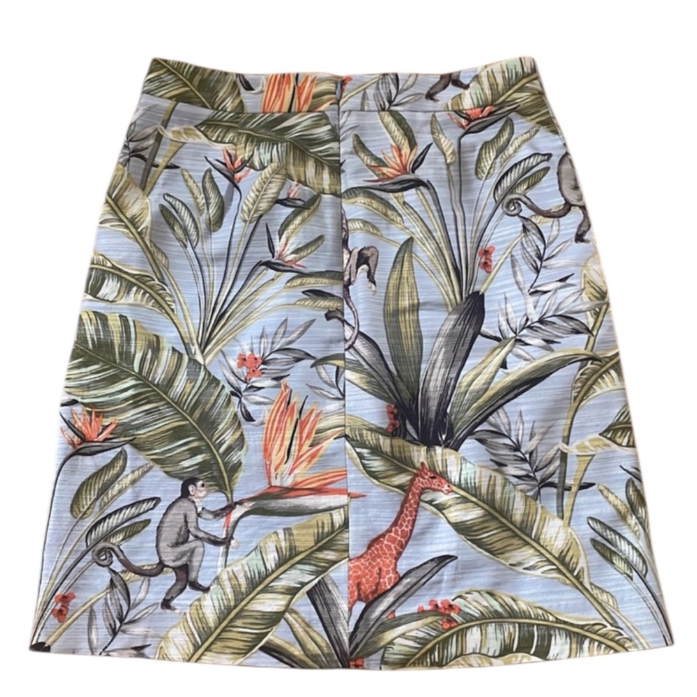 ANN TAYLOR Tropical Print Monkey & Giraffe Skirt in Blue/Green Size 2 — SWEET! - Picture 6 of 11
